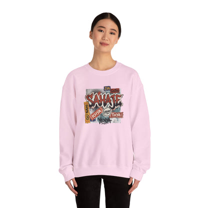 Crewneck Sweatshirt — 'Sahaje' Vintage Sticker Collage Graphic