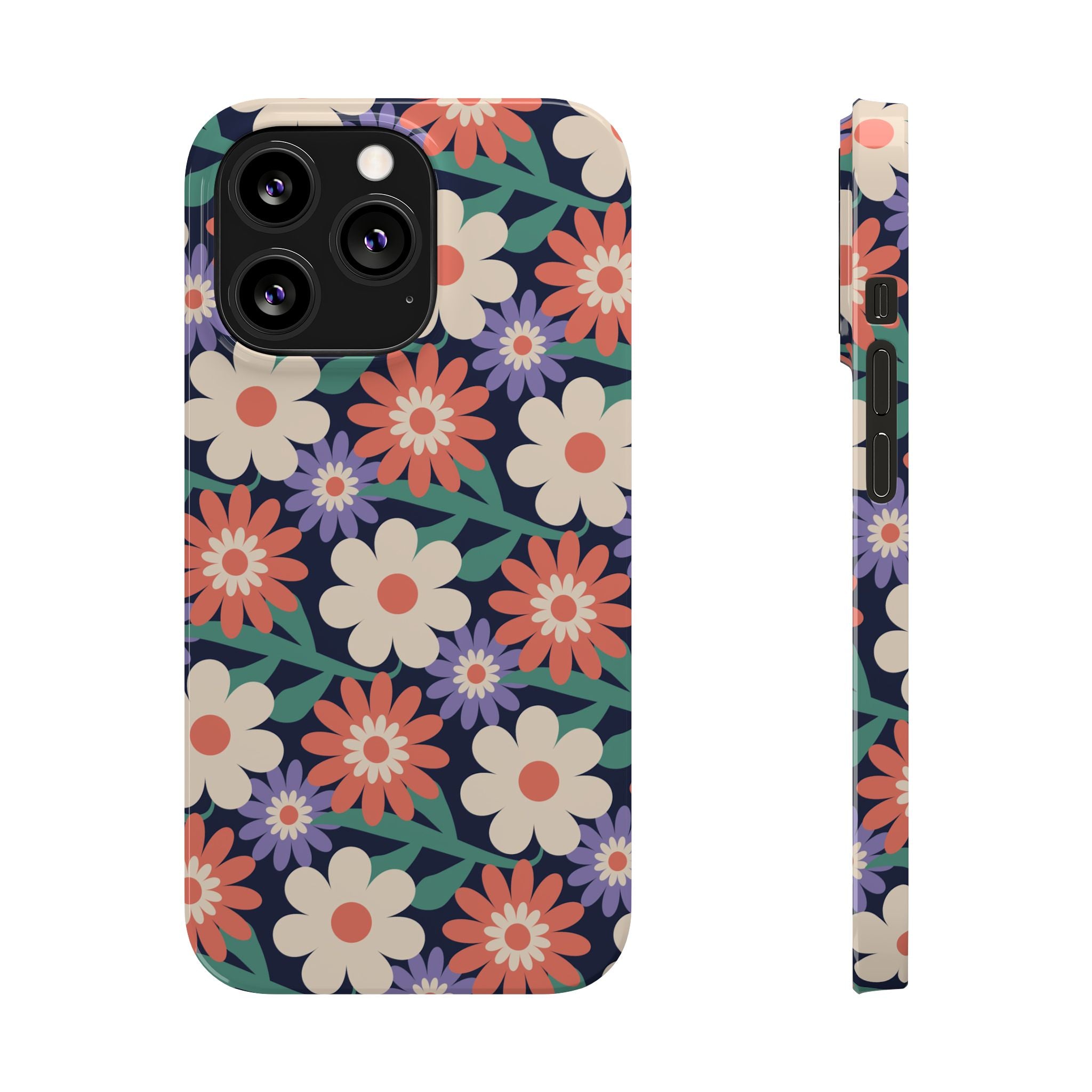 Floral Retro Slim Phone Case – Navy Ditsy Flowers