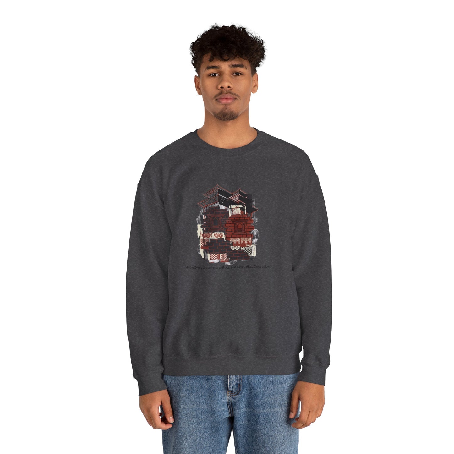 Crewneck Sweatshirt — Cozy Vintage Cabin Illustration with Quote