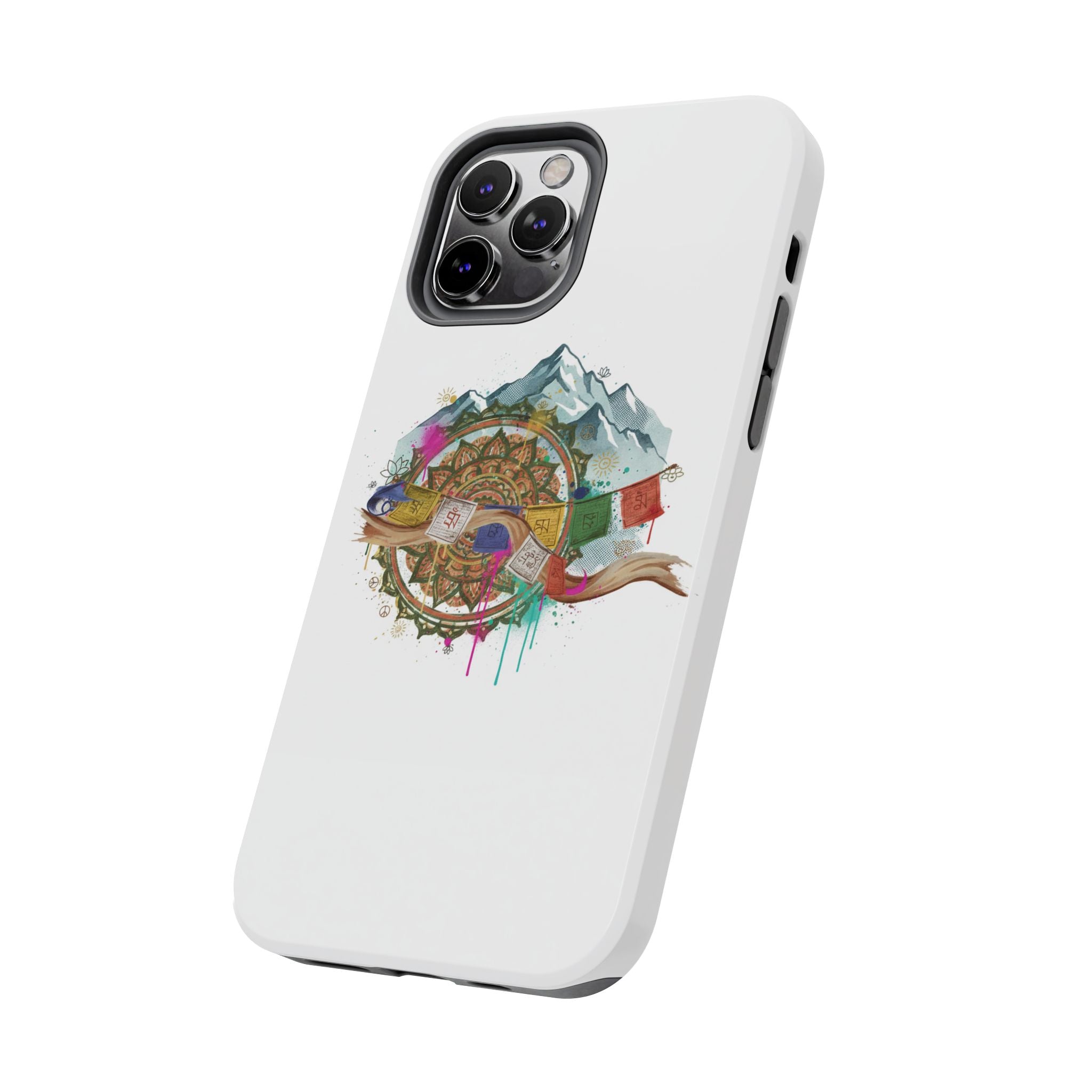 Mountain Compass Tough Phone Case with Prayer Flags & Fish Design