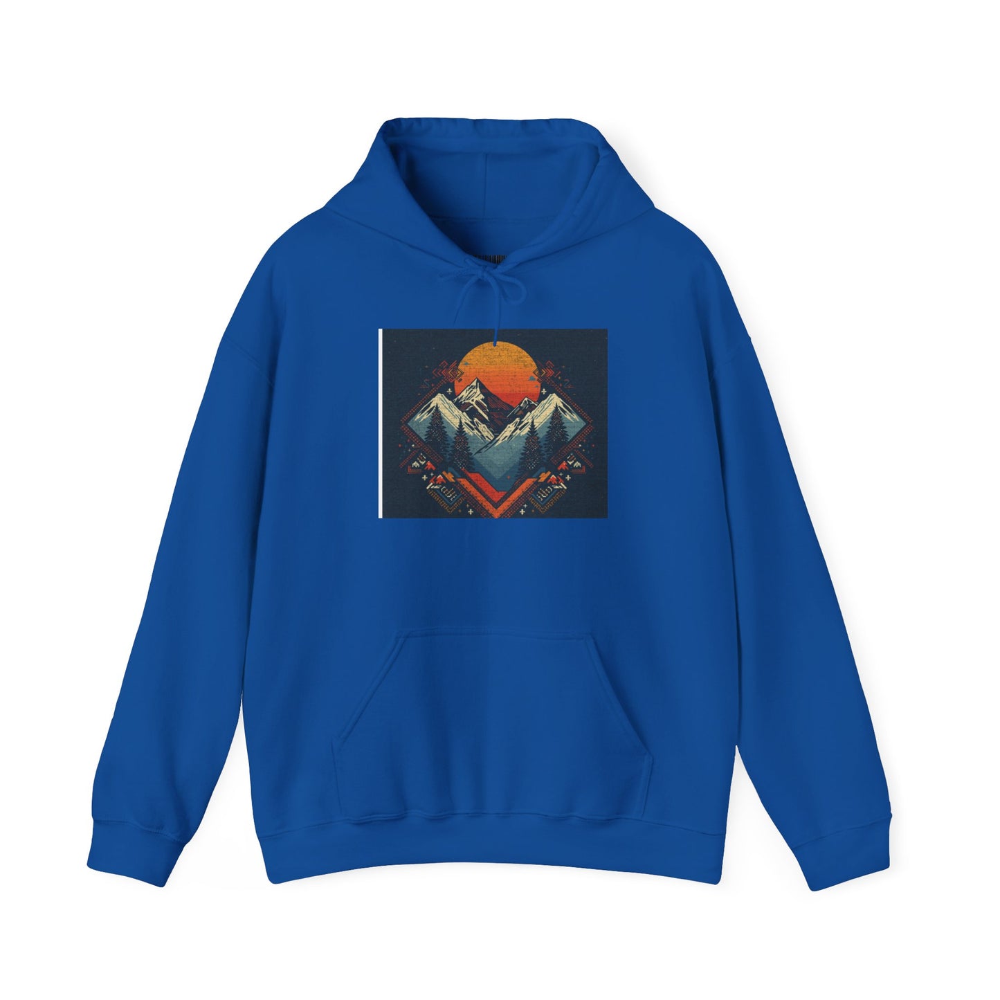 Mountain Sunset Hoodie – Retro Geometric Peaks & Rising Sun Sweatshirt