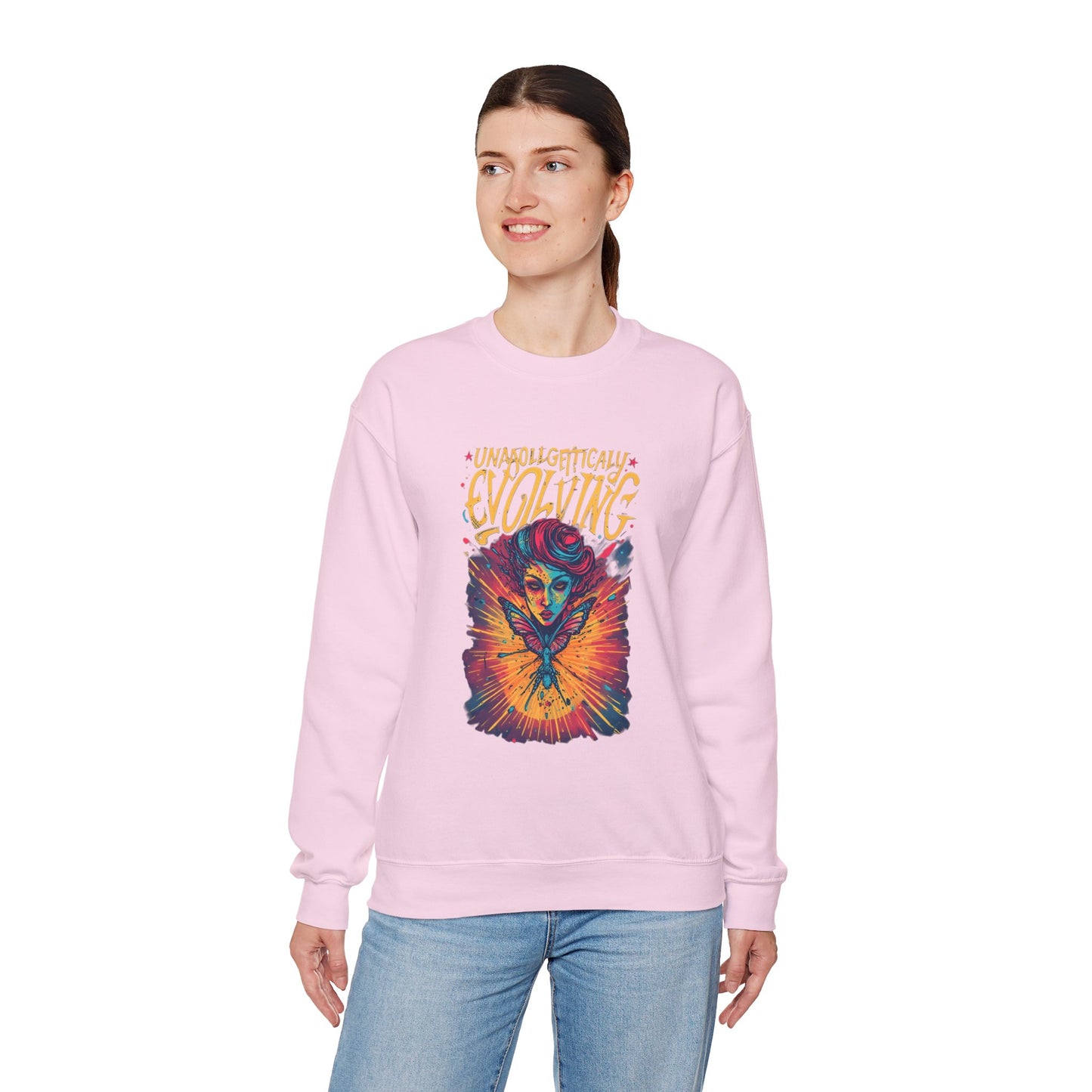 Evolving Butterfly Crewneck Sweatshirt — "Unafraid, Authentically Evolving" Inspirational Pullover
