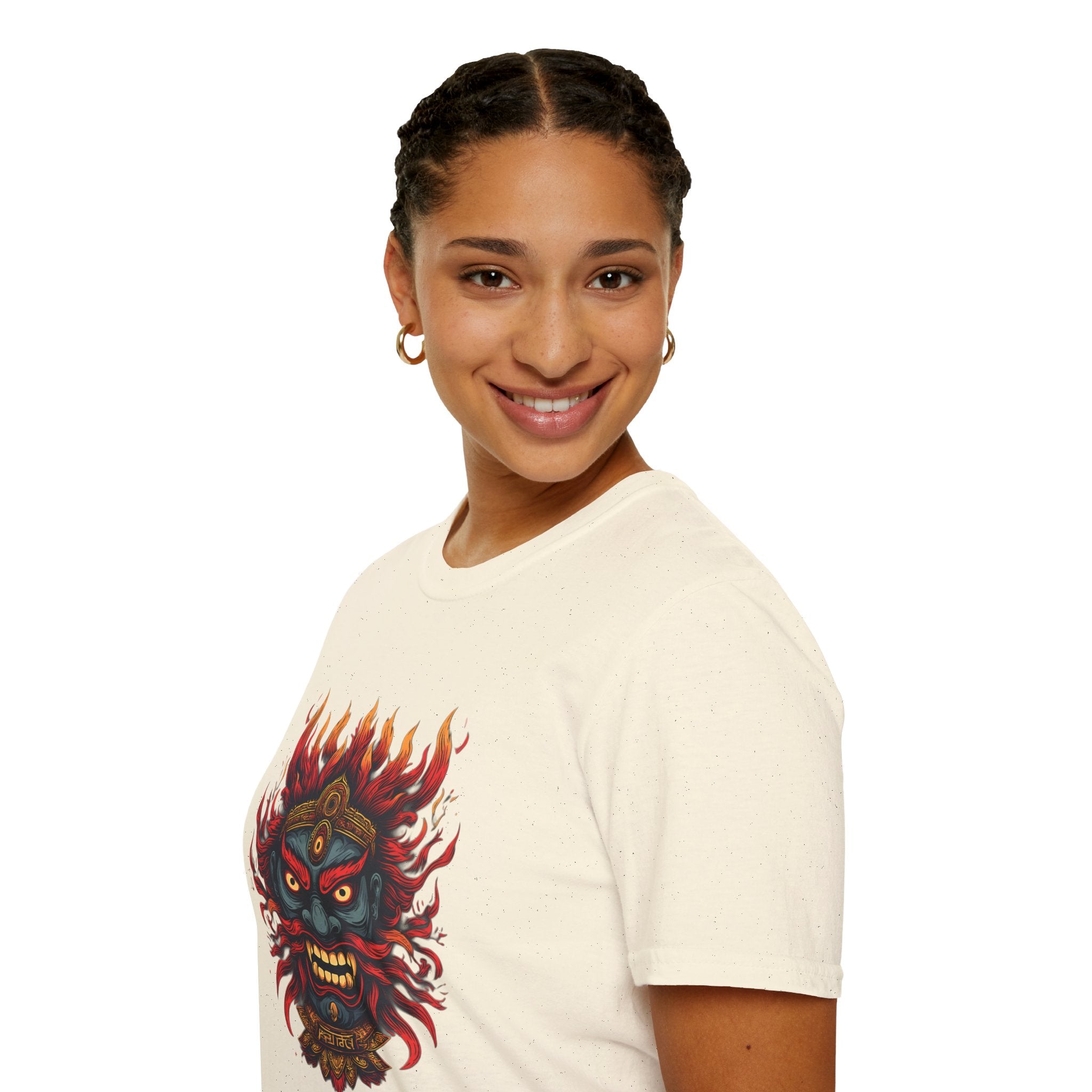 Flaming Demon Mask T-Shirt — Fierce Tattoo-Style Graphic Tee