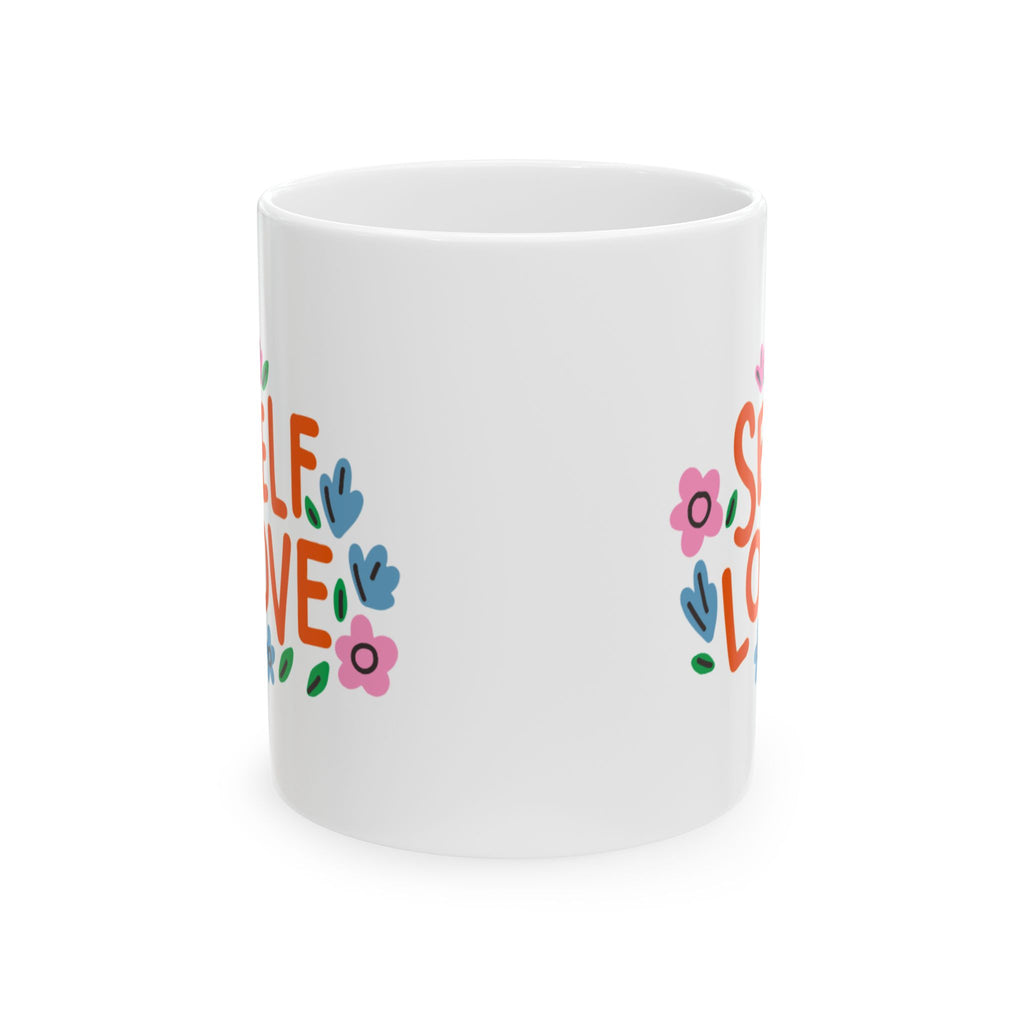 Self Love Floral Ceramic Mug | Inspire Kindness, Gift for Friends, Motivational Coffee Mug, Self-Care Reminder, Perfect for Birthdays