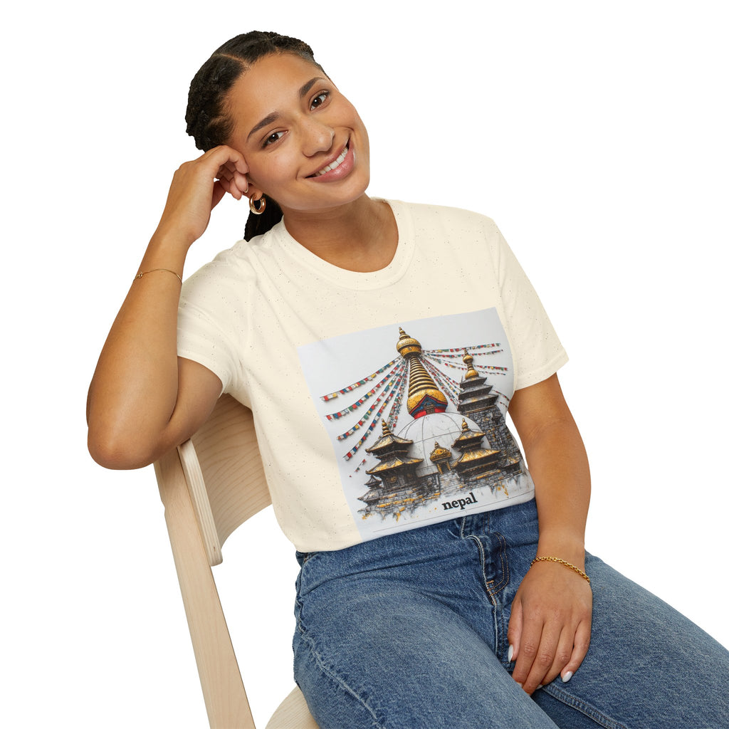Nepal Temple Graphic T-Shirt — Boudhanath Stupa Prayer Flags Travel Tee