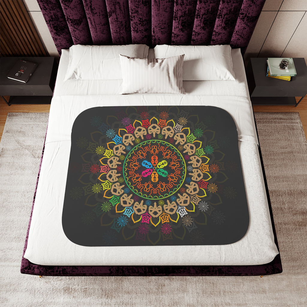 Boho Mandala Sherpa Blanket — Reversible Two‑Tone Cozy Throw