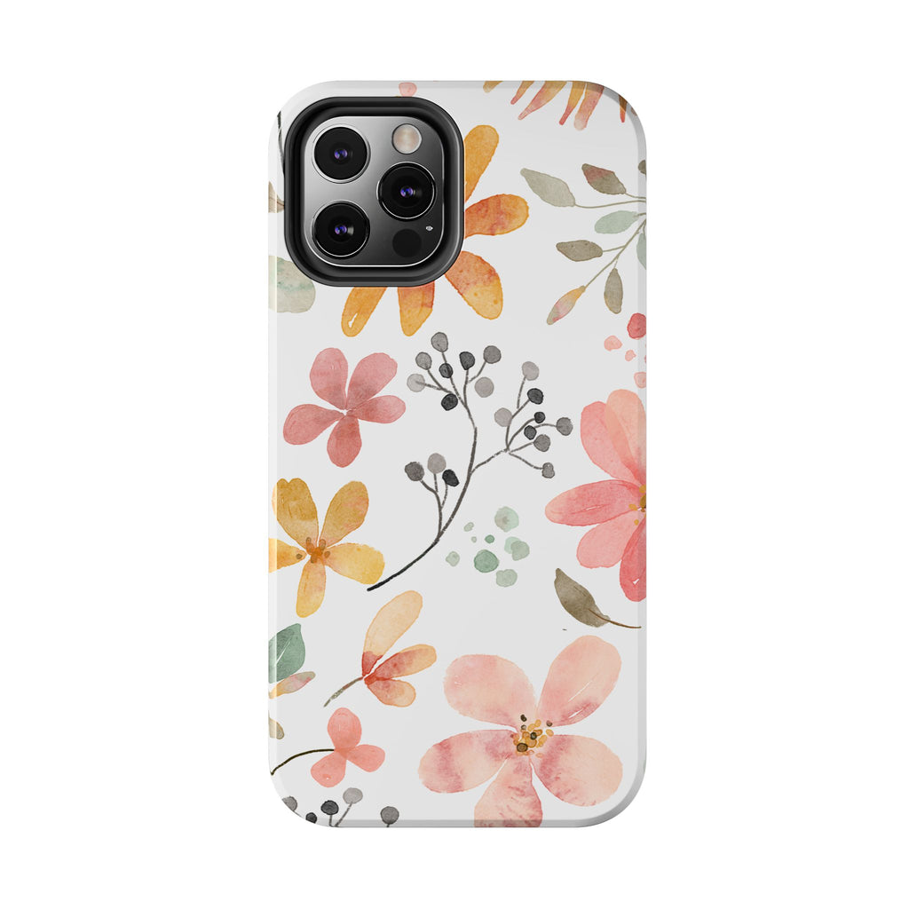 Floral Watercolor Tough Phone Case — Pink & Peach Botanical Protection