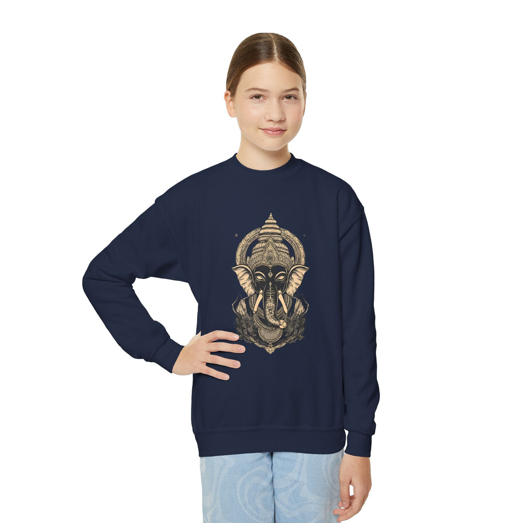 Ganesha Elephant Graphic Crewneck Sweatshirt — Youth Spiritual/Boho Kids Pullover