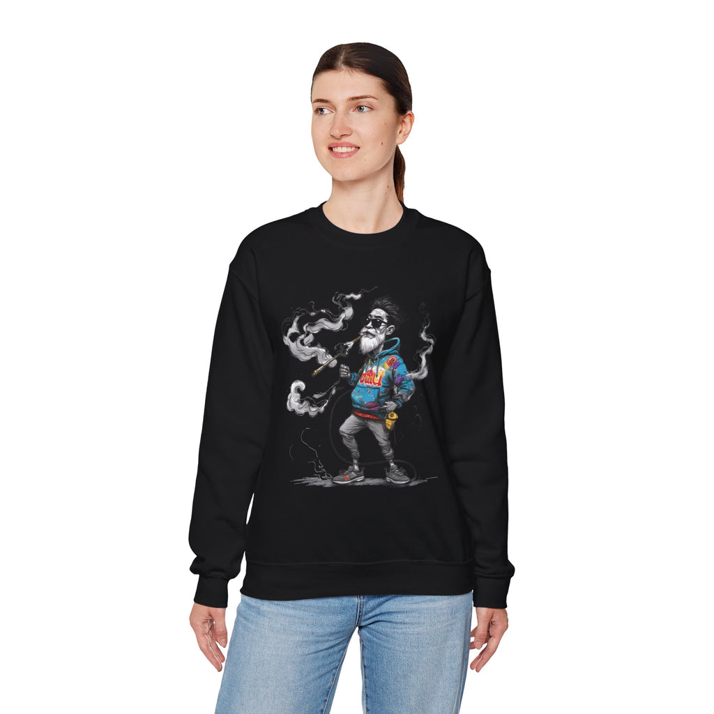 Crewneck Sweatshirt - Retro Cool Grandpa Smoking Pipe Illustration