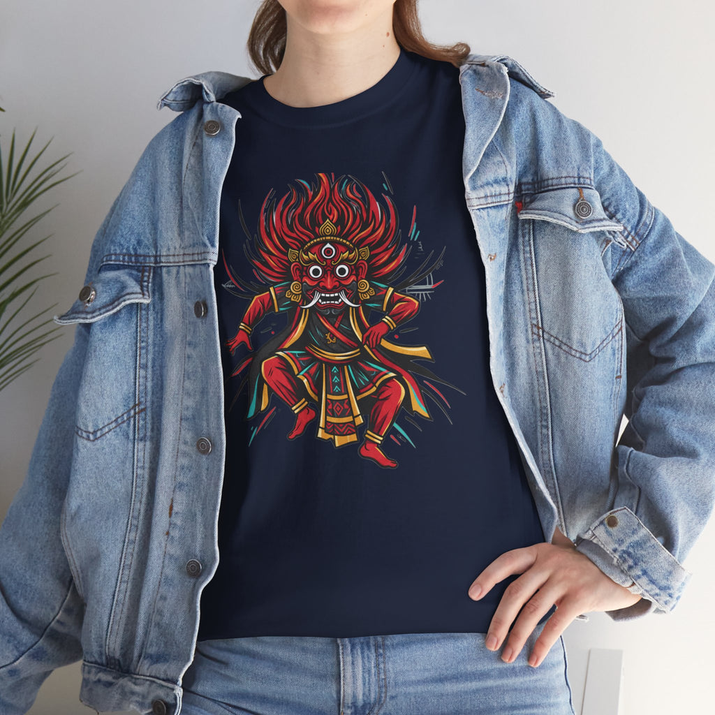 T-Shirt — Fierce Red Oni Demon Graphic Tee (Mythic Japanese Mask Design)