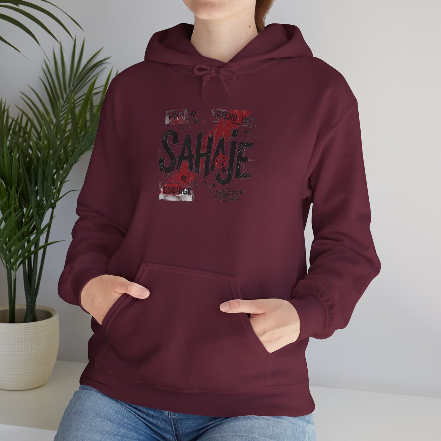 Sahaje Graphic Hoodie – Distressed Vintage Script Pullover
