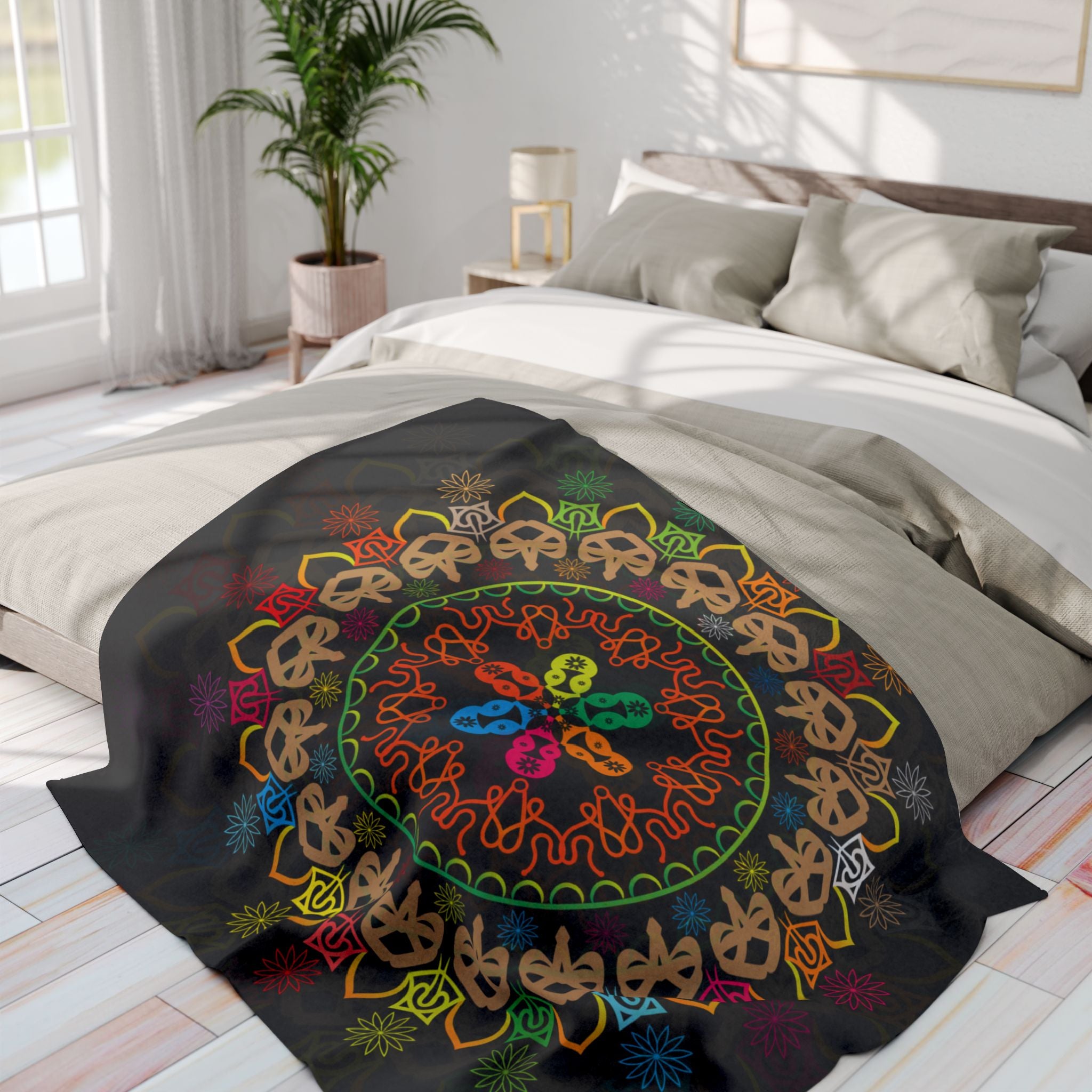 Mandala Skull Arctic Fleece Blanket — Colorful Bohemian Skull Circle Throw