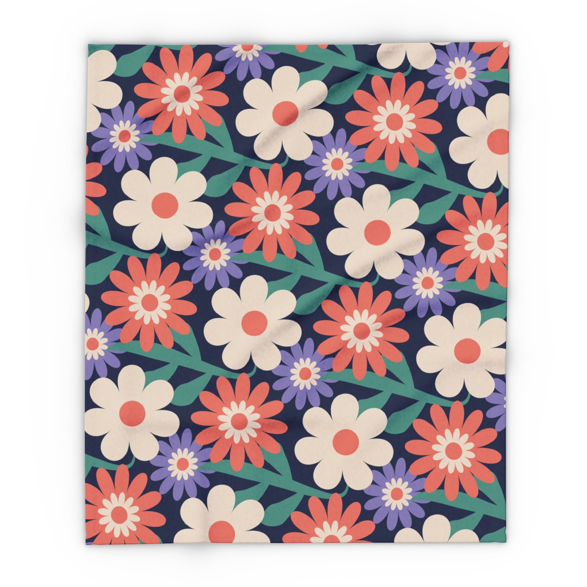 Floral Fleece Blanket — Retro Daisy Cozy Throw