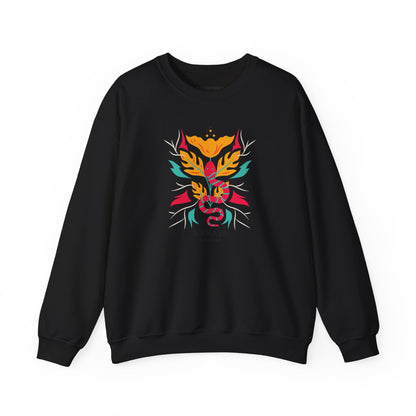 Sahajé Floral Snake Crewneck Sweatshirt — Colorful Botanical Serpent Graphic