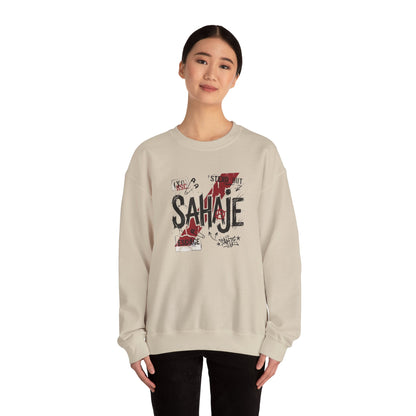 Crewneck Sweatshirt — 'Sahaje' Distressed Script Graphic