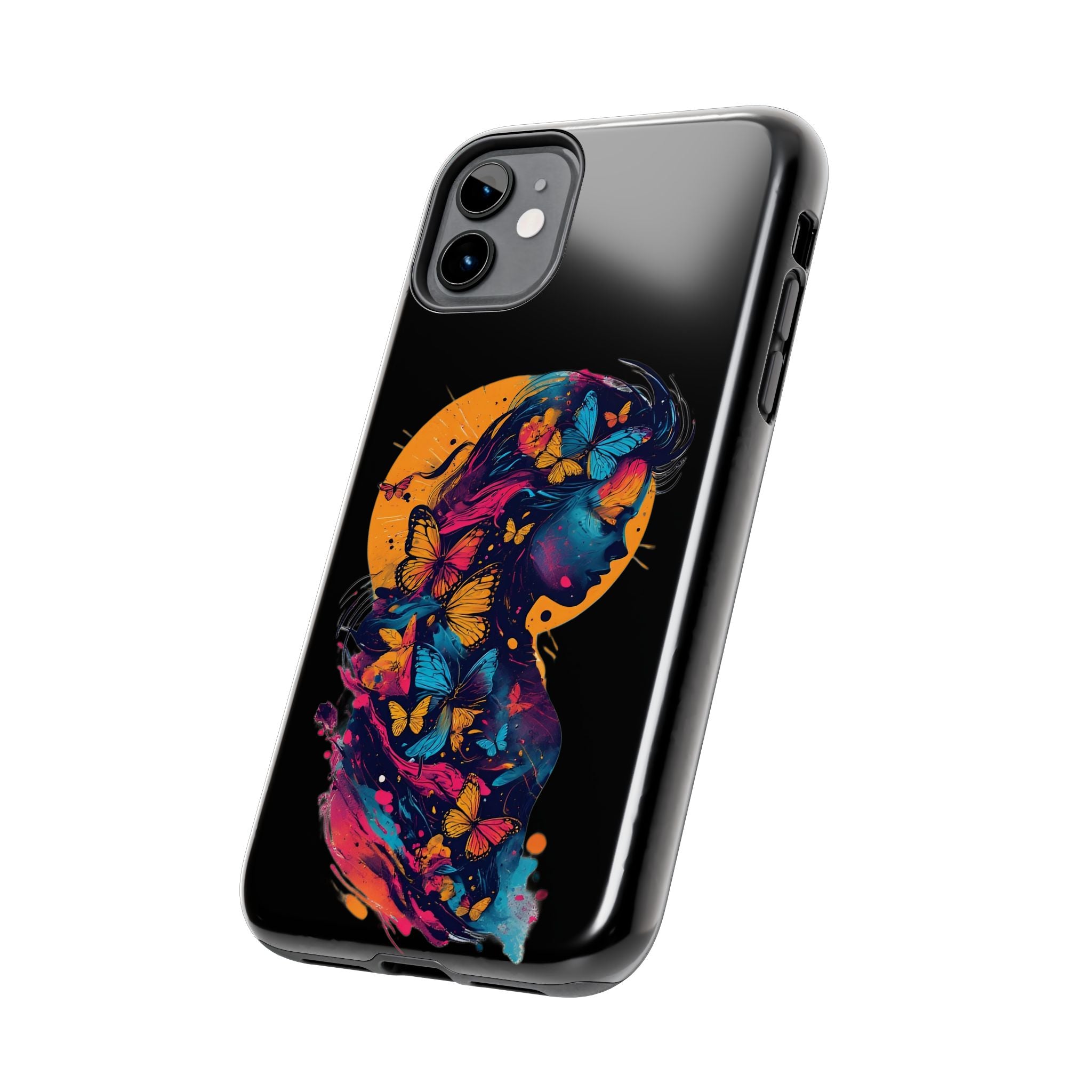 Butterfly Silhouette Tough Phone Case — Colorful Woman Art Protective Cover