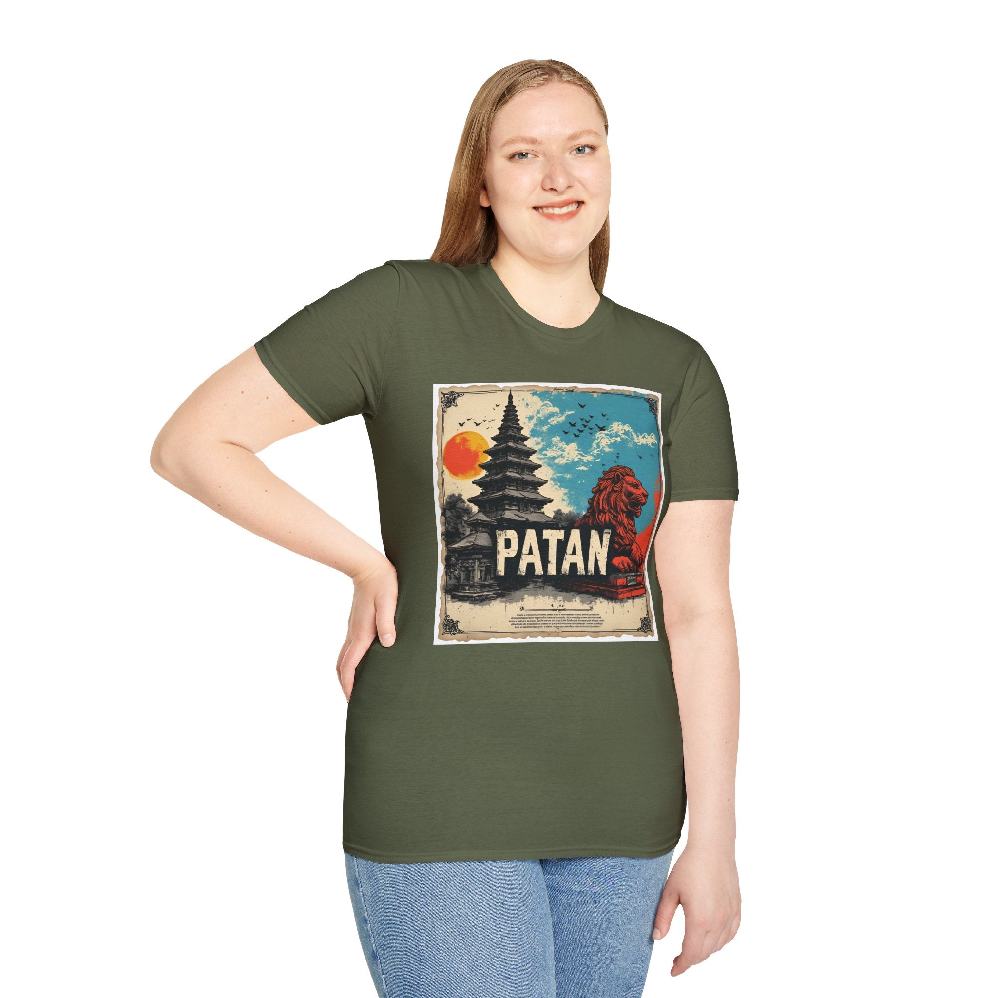 Patan City T-Shirt – Temple & Lion Graphic Tee, Nepali Cultural Heritage Design