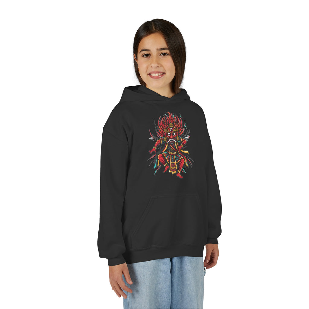 Youth Hoodie — Colorful Mythical Demon Mask Graphic
