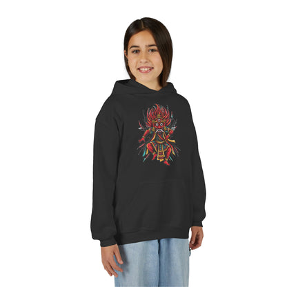 Youth Hoodie — Colorful Mythical Demon Mask Graphic
