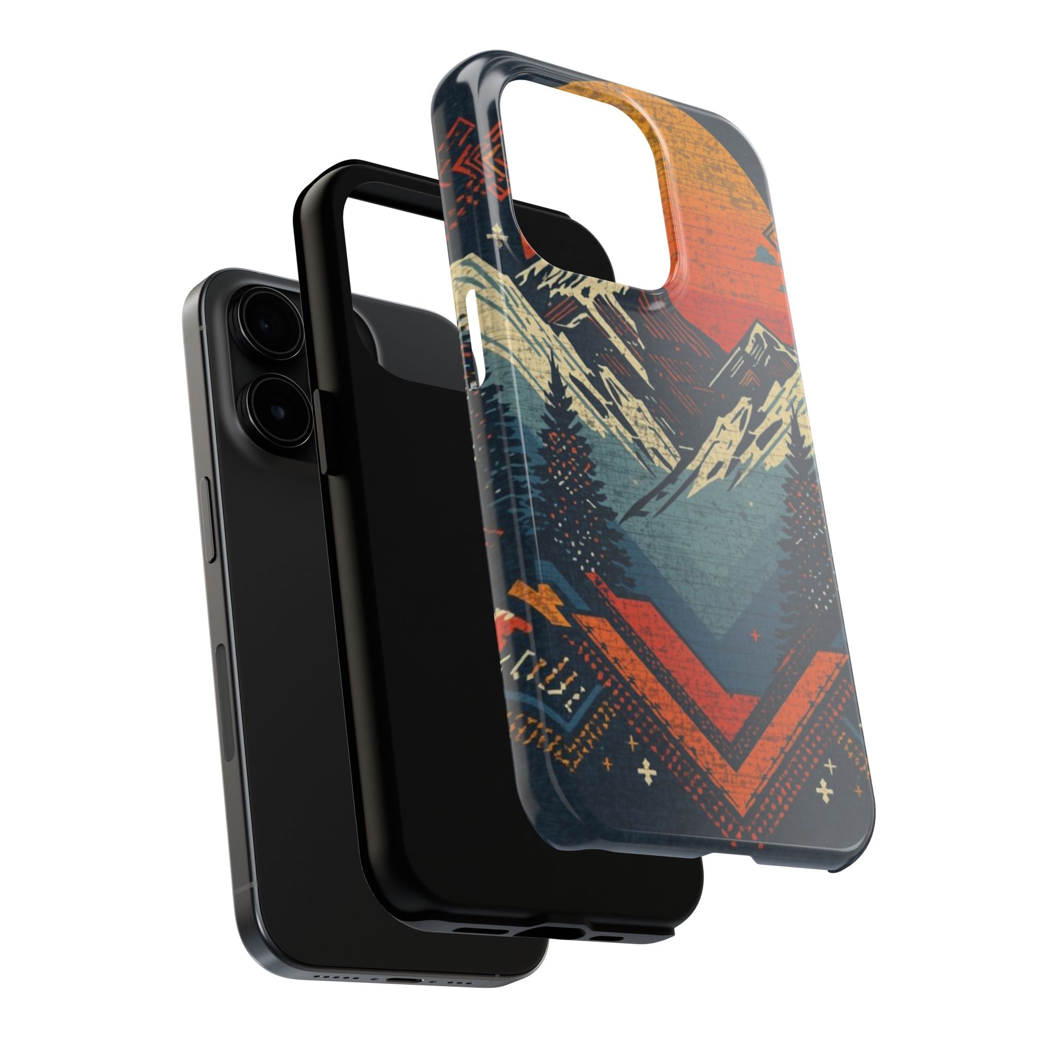 Tough Phone Case — Retro Mountain Sunset Design