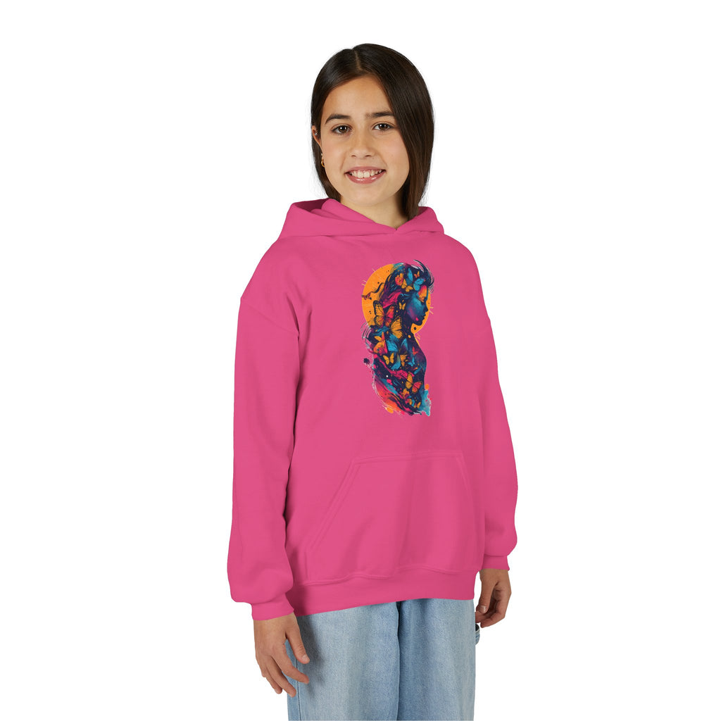 Youth Hoodie — Colorful Butterfly Silhouette Kids Pullover