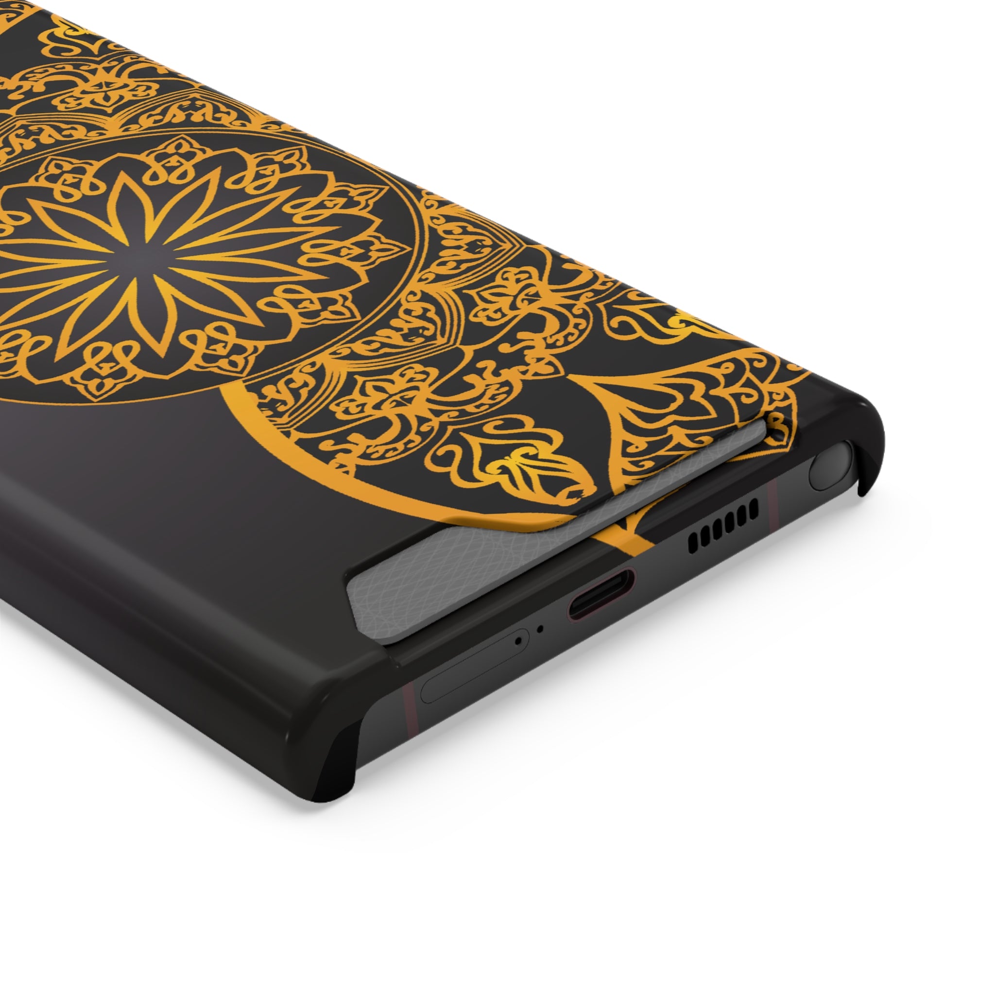 Elegant Mandala Phone Case With Card Holder, Boho Chic Gift, Smartphone Protector, Functional Accessory, Stylish Tech Decor