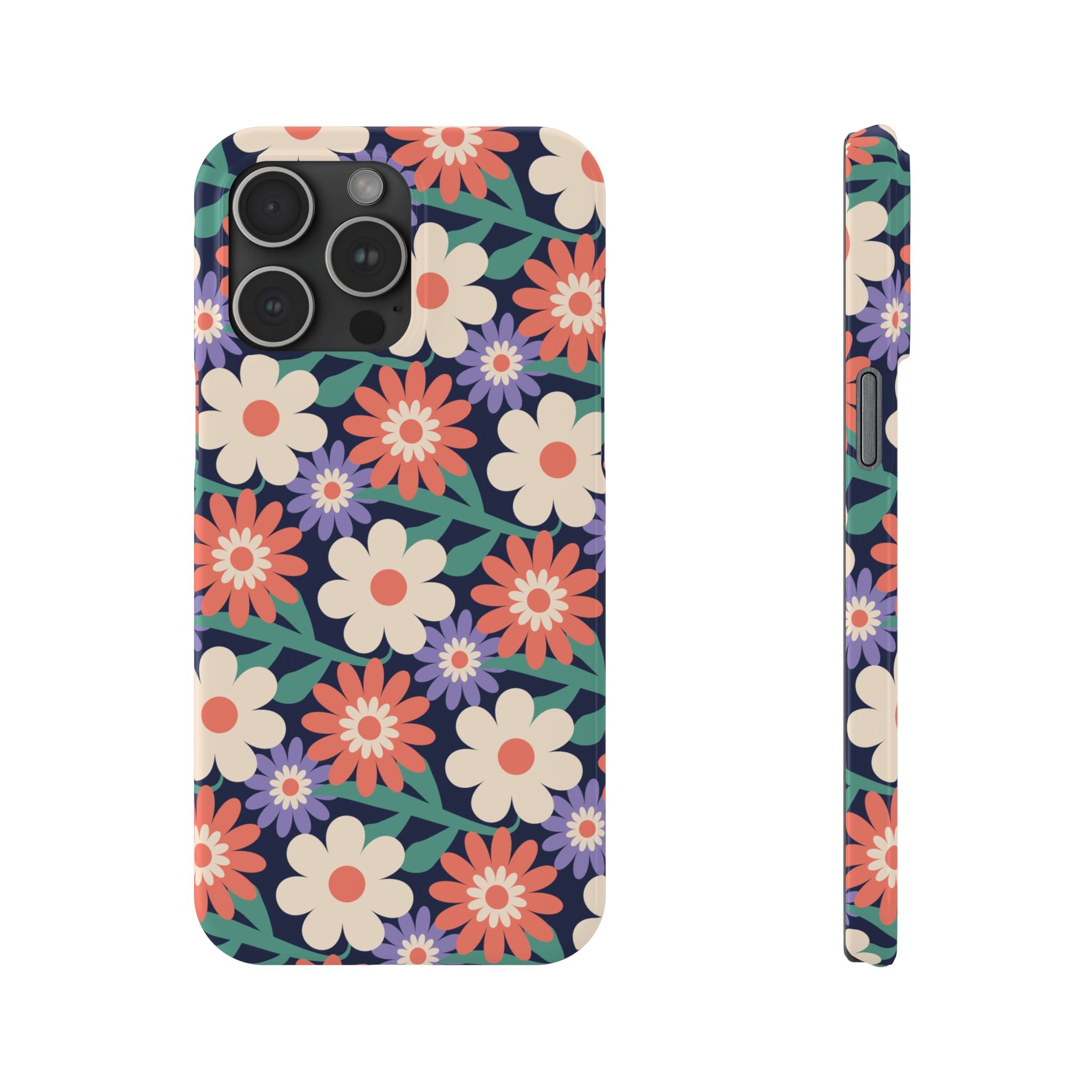 Floral Retro Slim Phone Case – Navy Ditsy Flowers