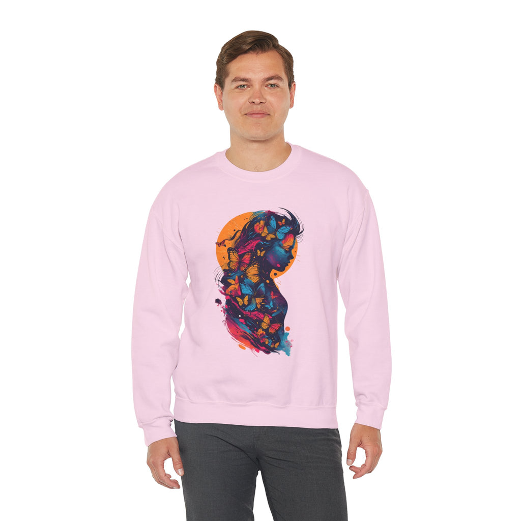 Butterfly Silhouette Crewneck Sweatshirt — Colorful Butterfly Profile Graphic