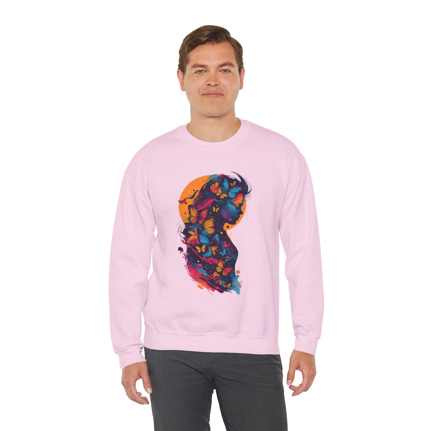 Butterfly Silhouette Crewneck Sweatshirt — Colorful Butterfly Profile Graphic