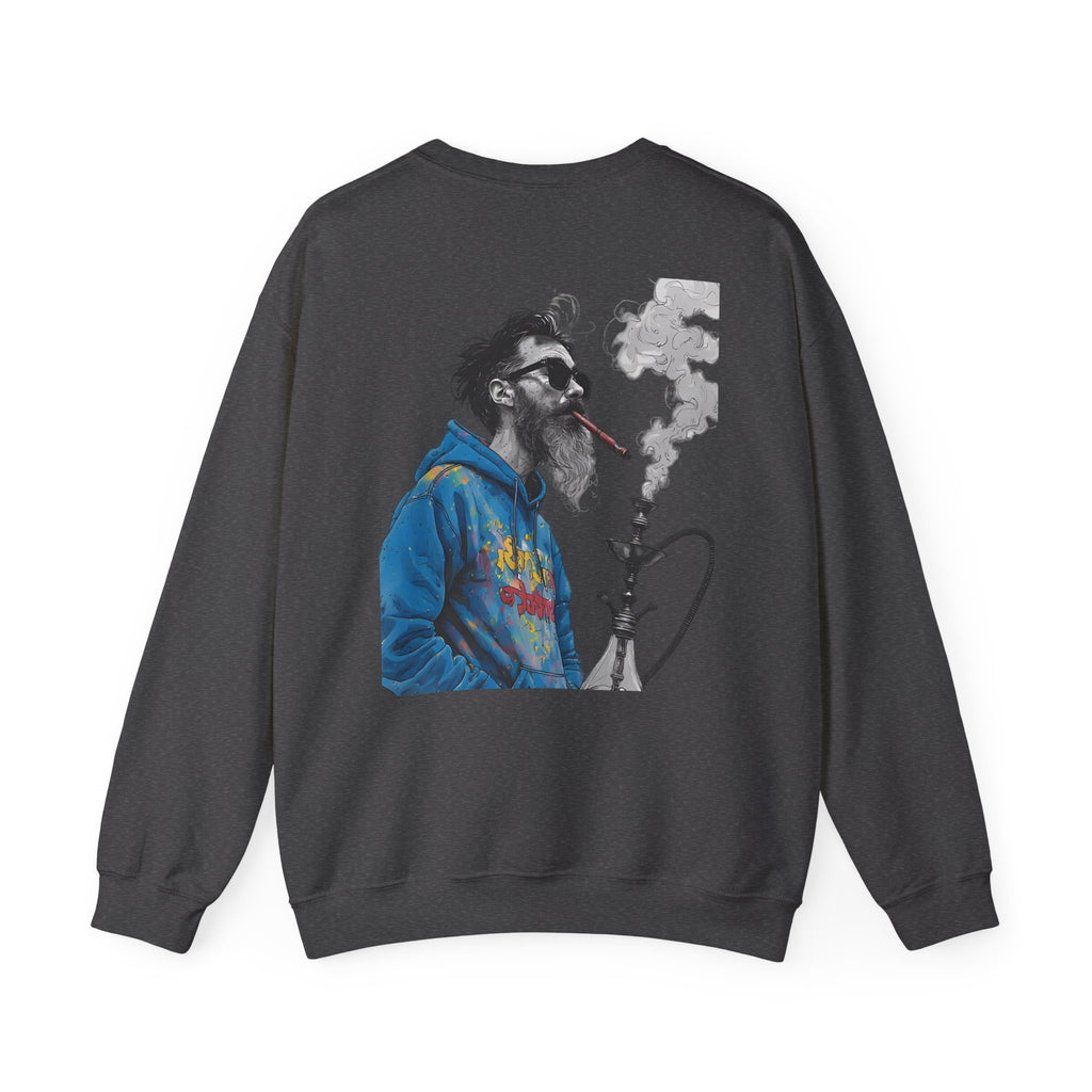 Crewneck Sweatshirt - Bearded Man Smoking Hookah Graphic