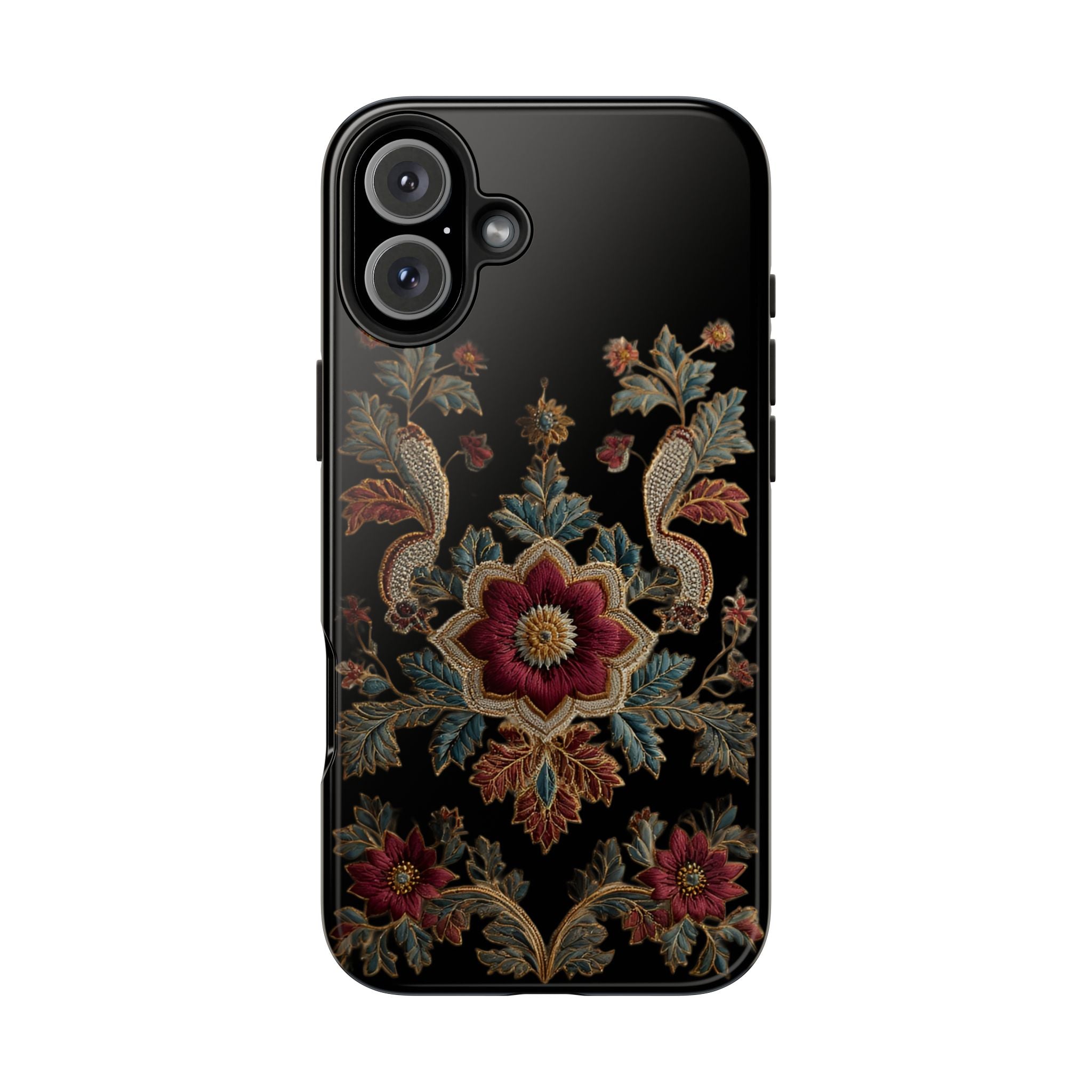 Floral Embroidered Tough Phone Case — Vintage Boho Protective Cover