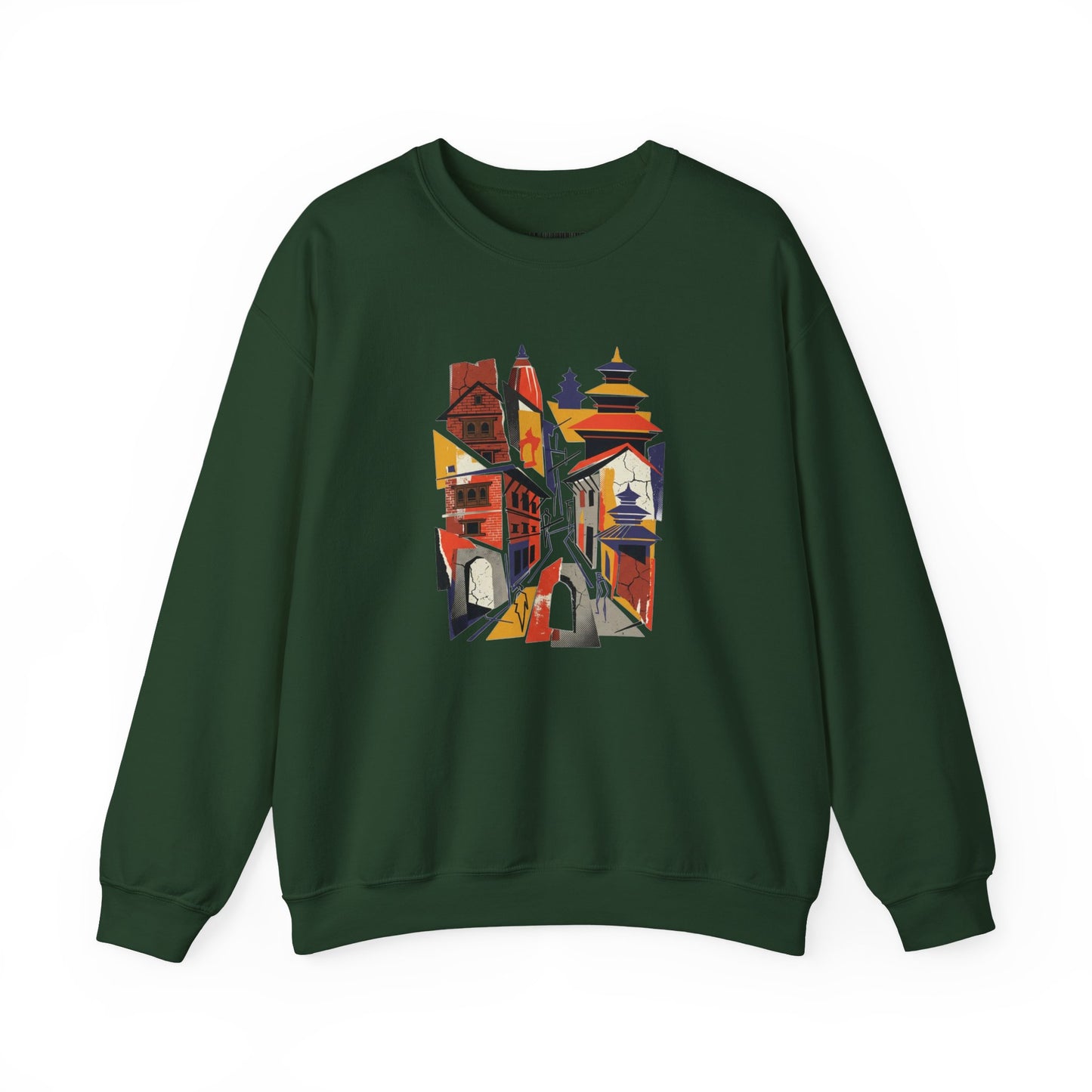 Architectural Cityscape Crewneck Sweatshirt — Abstract Urban Alley Art