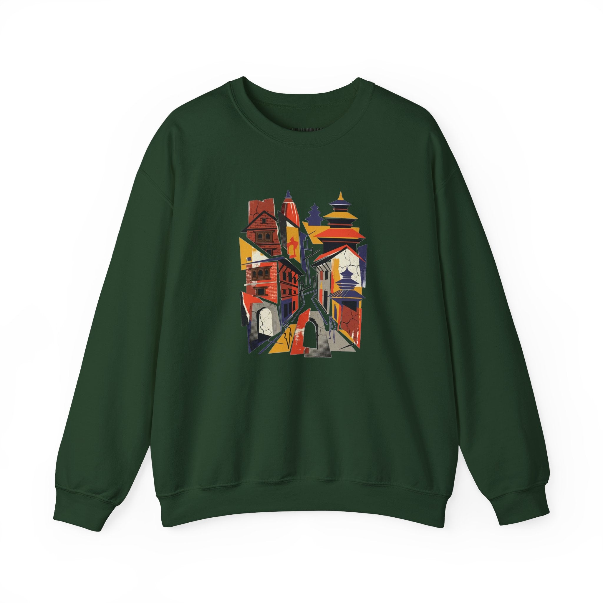 Architectural Cityscape Crewneck Sweatshirt — Abstract Urban Alley Art