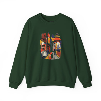 Architectural Cityscape Crewneck Sweatshirt — Abstract Urban Alley Art