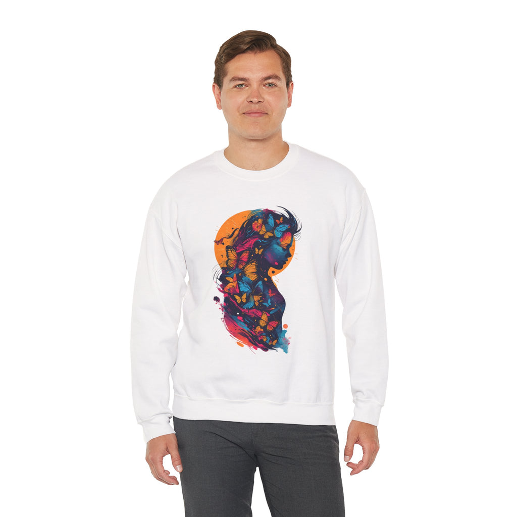 Butterfly Silhouette Crewneck Sweatshirt — Colorful Butterfly Profile Graphic