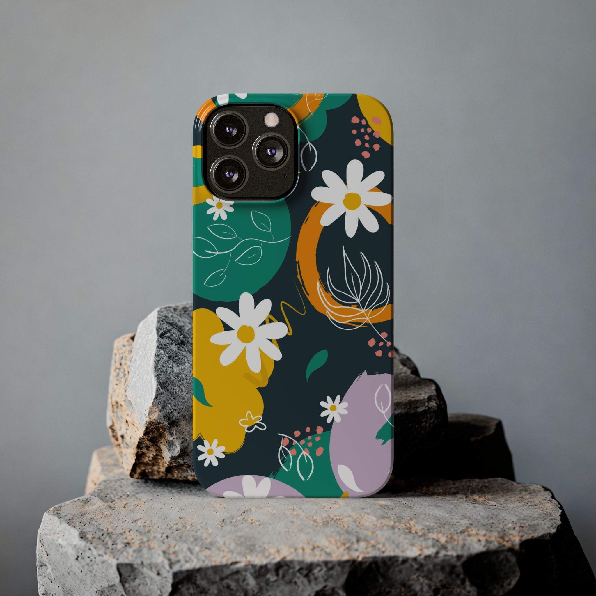 Floral Circle Slim Phone Case — Colorful Abstract Daisies Phone Cover
