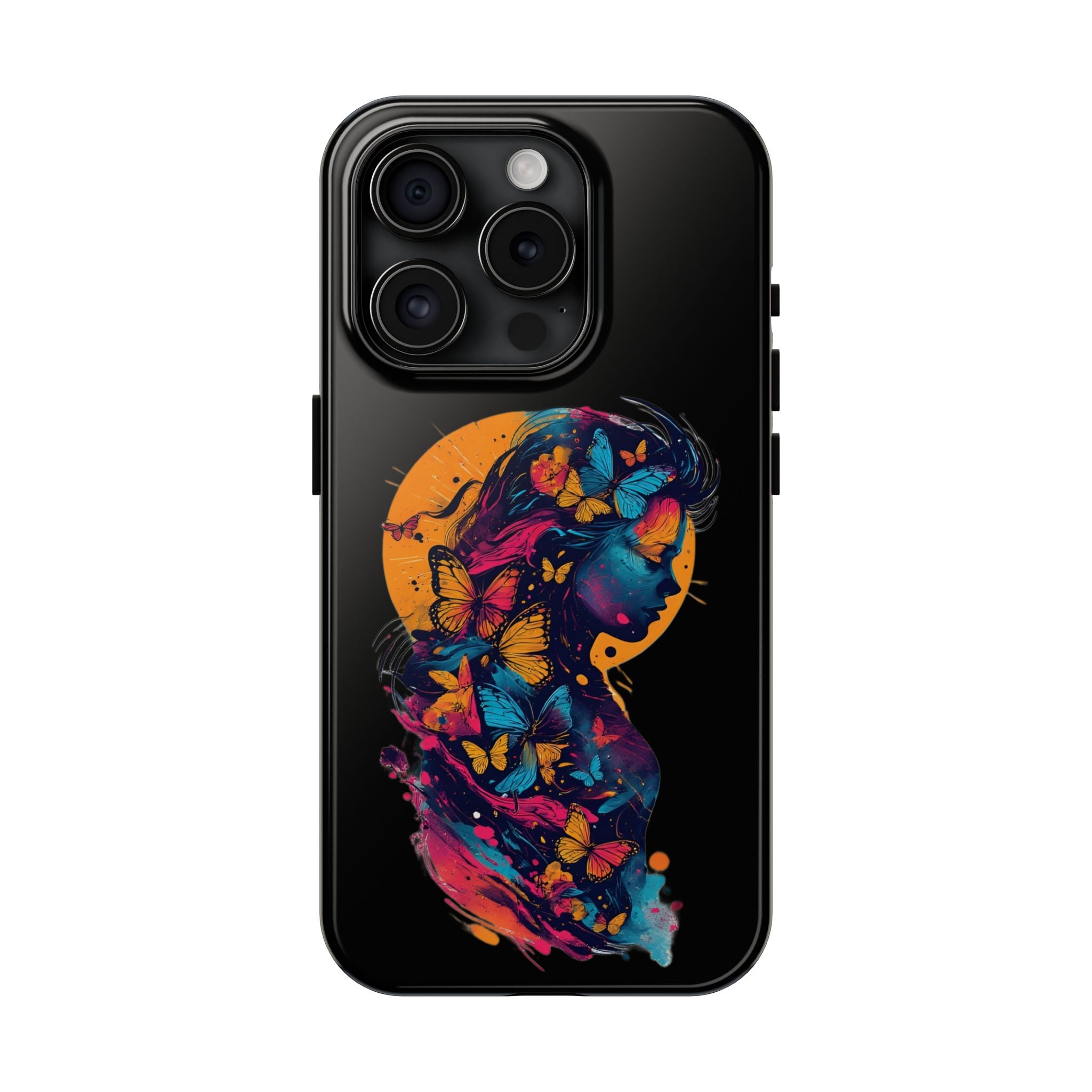 Butterfly Silhouette Tough Phone Case — Colorful Woman Art Protective Cover