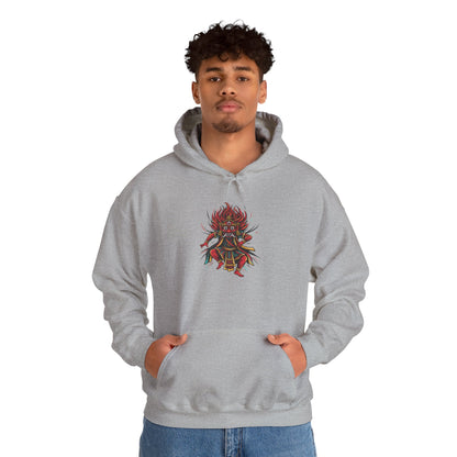 Demonic Oni Mask Hoodie — Japanese Demon Illustration Sweatshirt