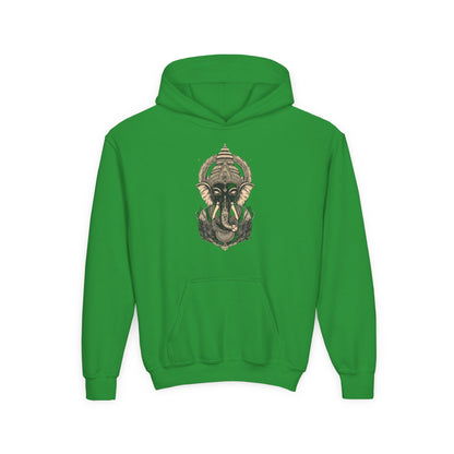 Youth Hoodie — Majestic Ganesha Elephant Art Graphic