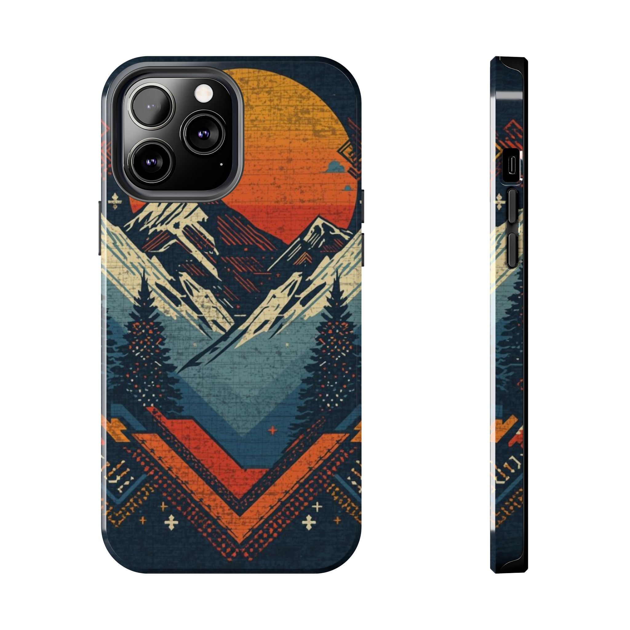 Tough Phone Case — Retro Mountain Sunset Design