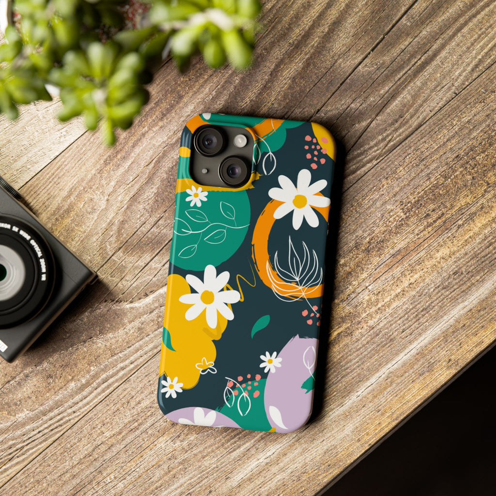 Floral Circle Slim Phone Case — Colorful Abstract Daisies Phone Cover