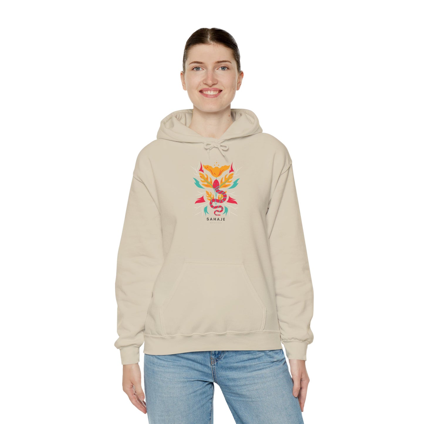 Floral Snake Hoodie — Colorful Serpent & Bloom Graphic Sweatshirt