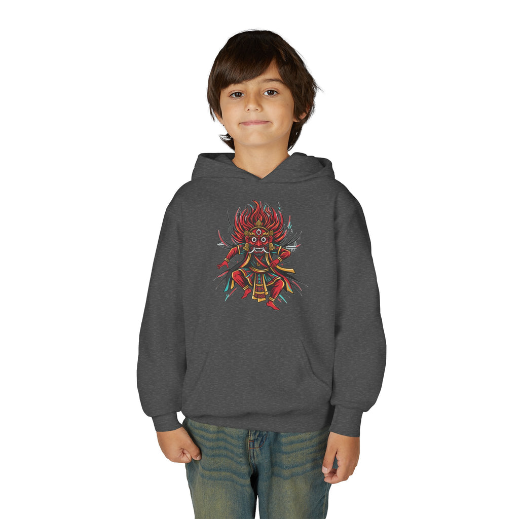 Youth Hoodie — Colorful Mythical Demon Mask Graphic