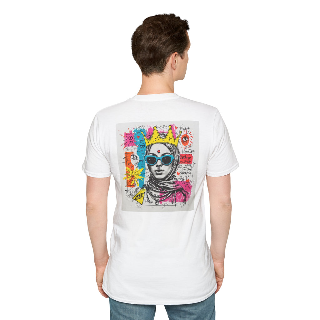 Street Art Portrait T-Shirt — Colorful Crowned Woman Graphic Tee