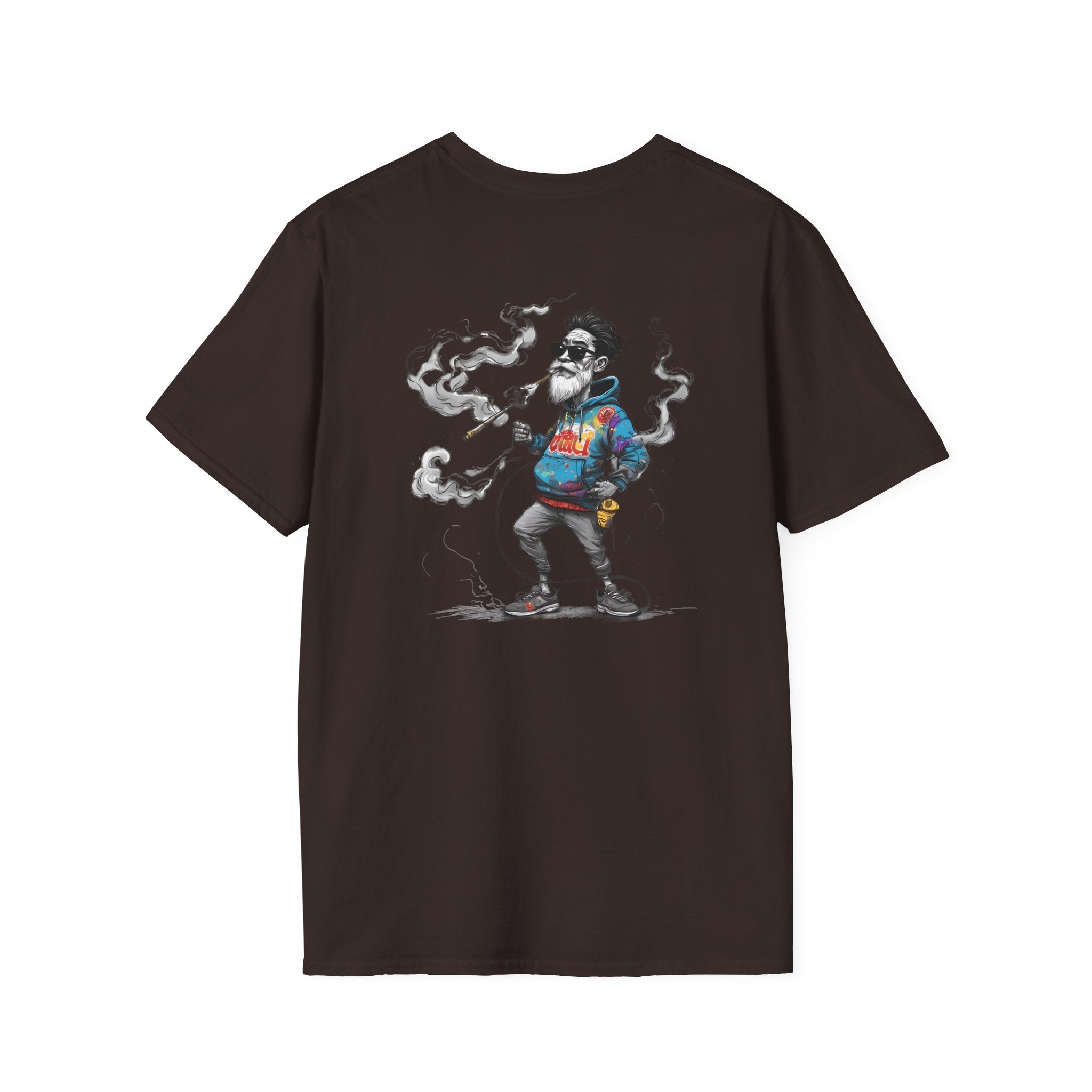 Cartoon T-Shirt – Funny Old Man Smoking Street Graphic Tee, Anti-Smoking Awareness Shirt