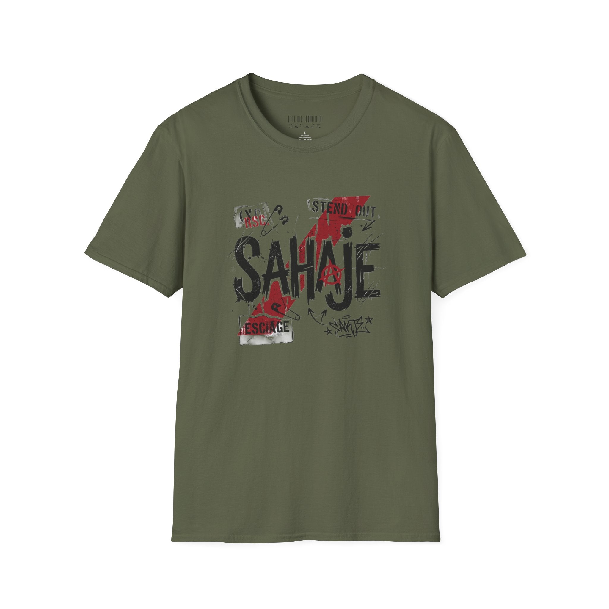 SAHAJE Graphic T‑Shirt — Distressed Red Accent Streetwear Tee