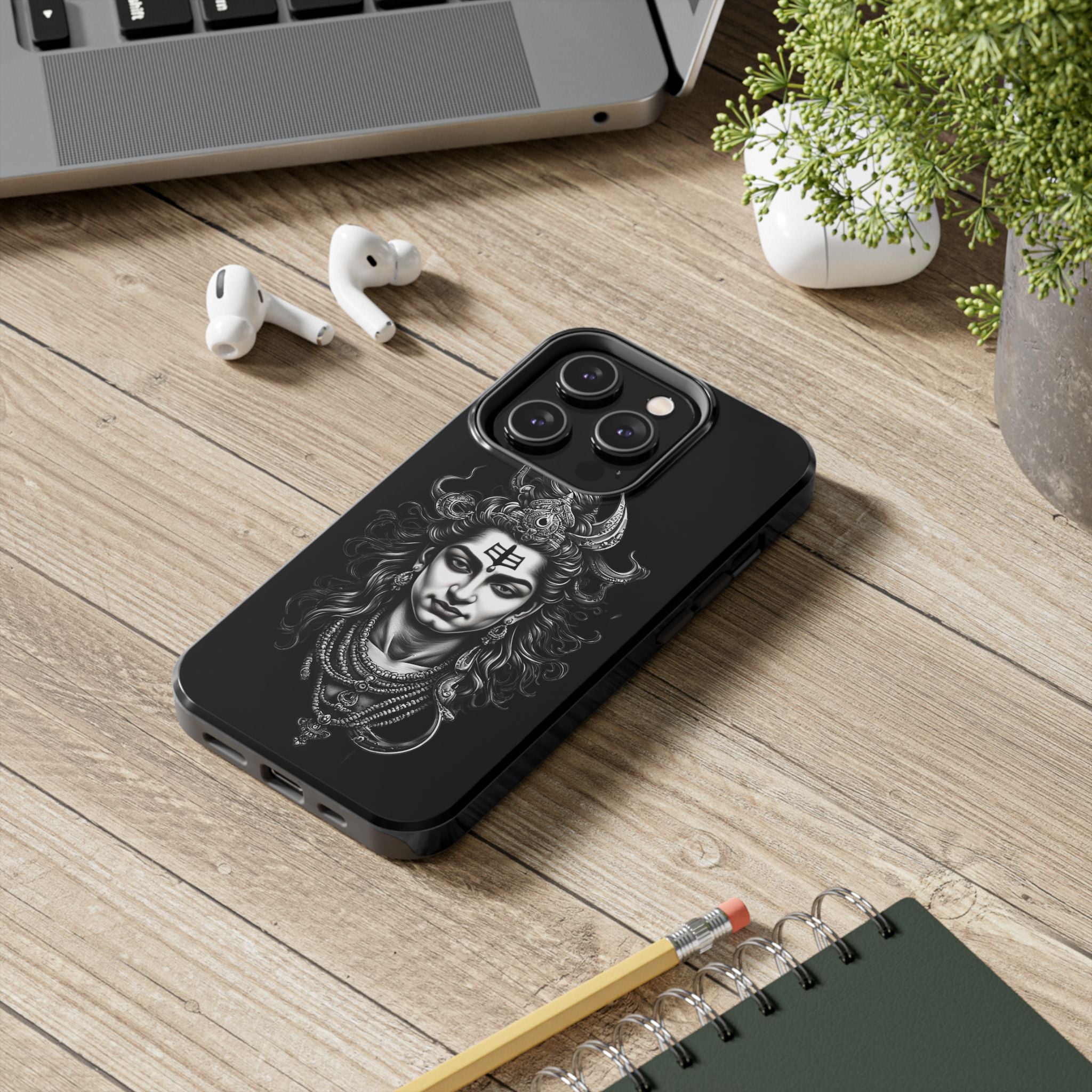 Phone Case — Intricate Lord Shiva Illustration on Black Tough Case