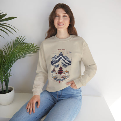 Japanese Mountain Pagoda Crewneck Sweatshirt