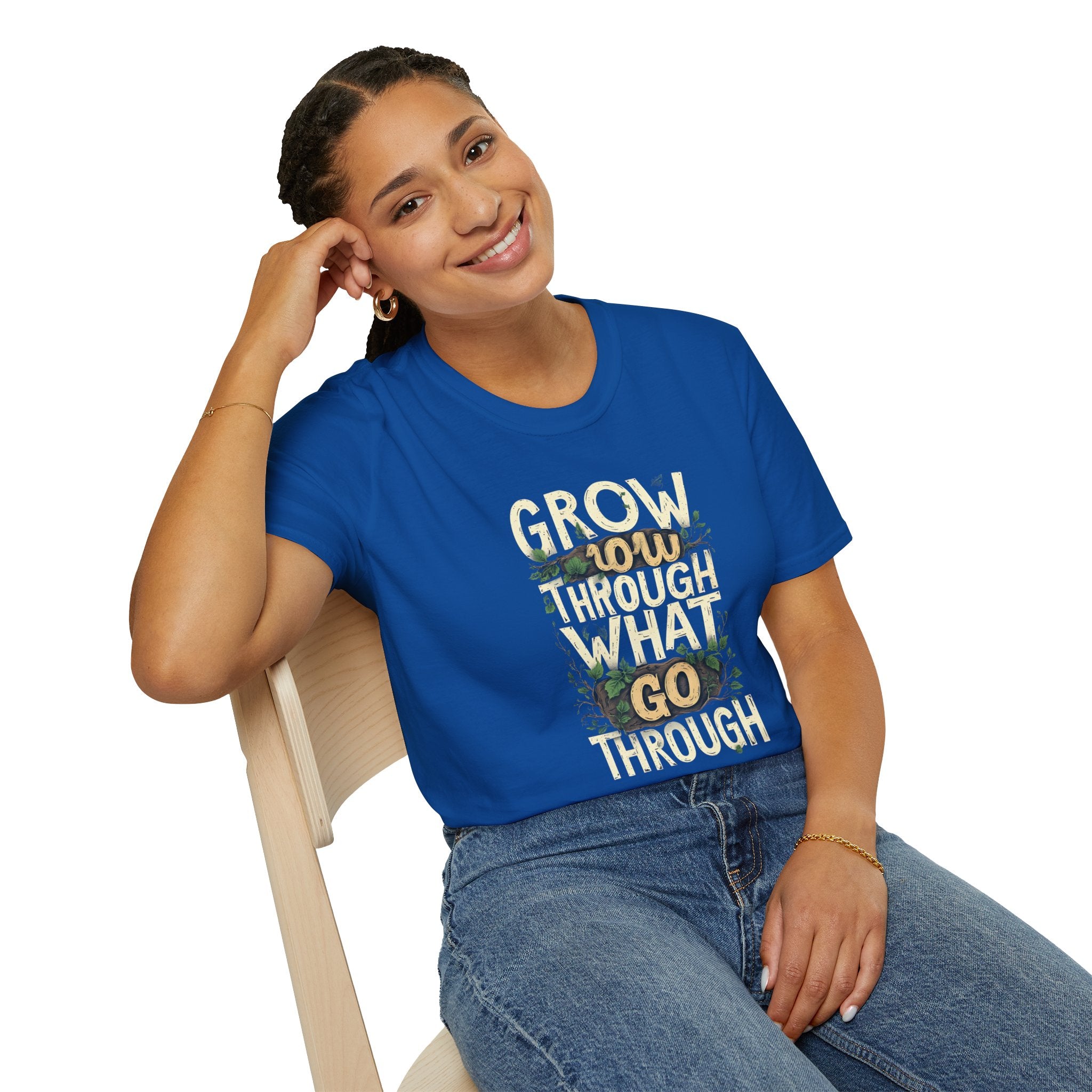 T-Shirt — Floral 'Grow Slow, Go Through' Inspirational Graphic Tee