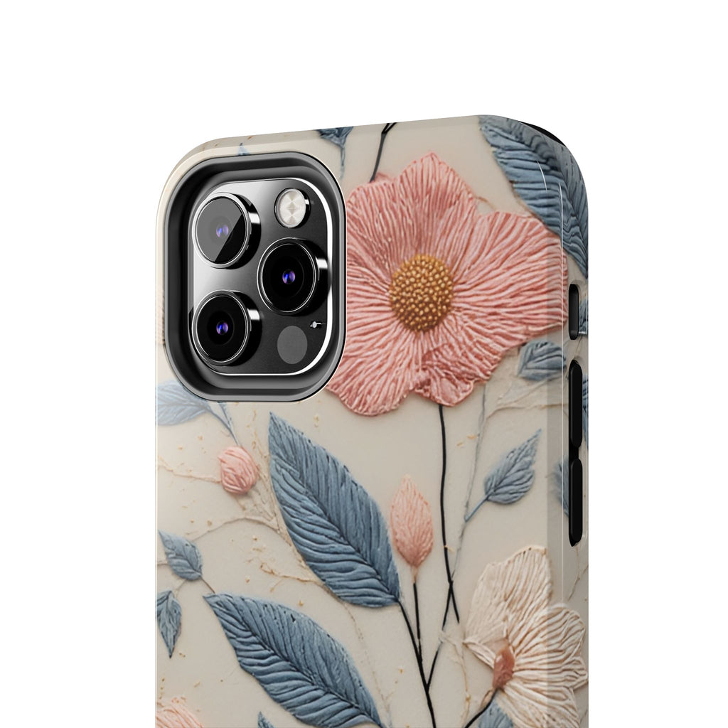 Floral Embroidered Tough Phone Case — Pink Blossom Protective Phone Cover